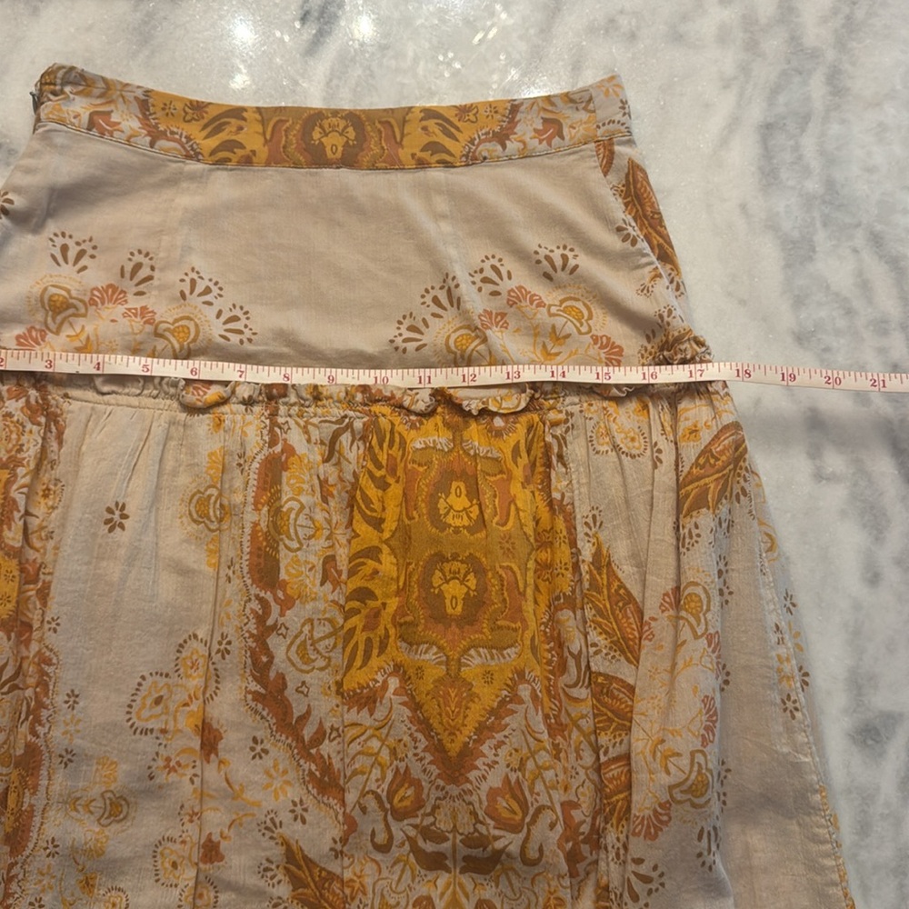 Free People Farrah Drop Waist Maxi Skirt Printed Tiered Ivory Combo Size 6 - Picture 5 of 16